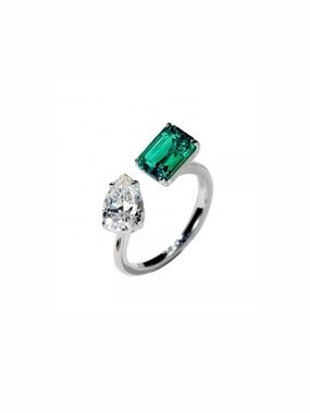 GREEN EMERALD & DIAMOND ADJUSTABLE RING